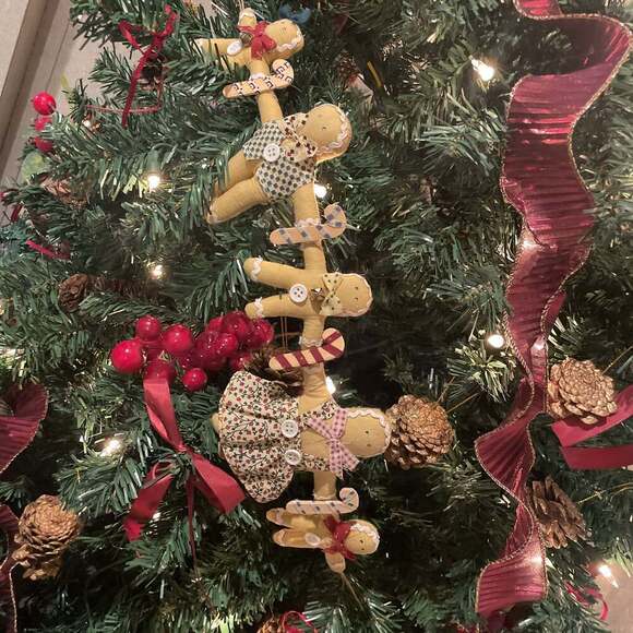 Unbranded Other - Vintage String Of 5 Fabric Gingerbread Man & Candy Canes Christmas Ornaments